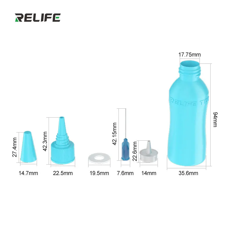 RELIFE 50ml Solvent Bottle Double Capped Empty Alcohol Bottle Welding Aid Distributor for Mobile Phones PCB Cleaning Pot Tools
