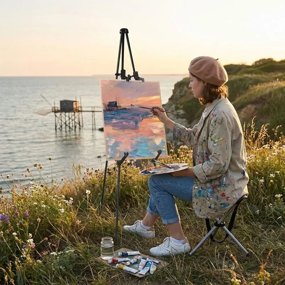 

Легкий складной мольберт-тренога для эскизов, черно-бело-золотой, регулируемая подставка-держатель, телескопическая полка для инструментов, мольберт для рисования