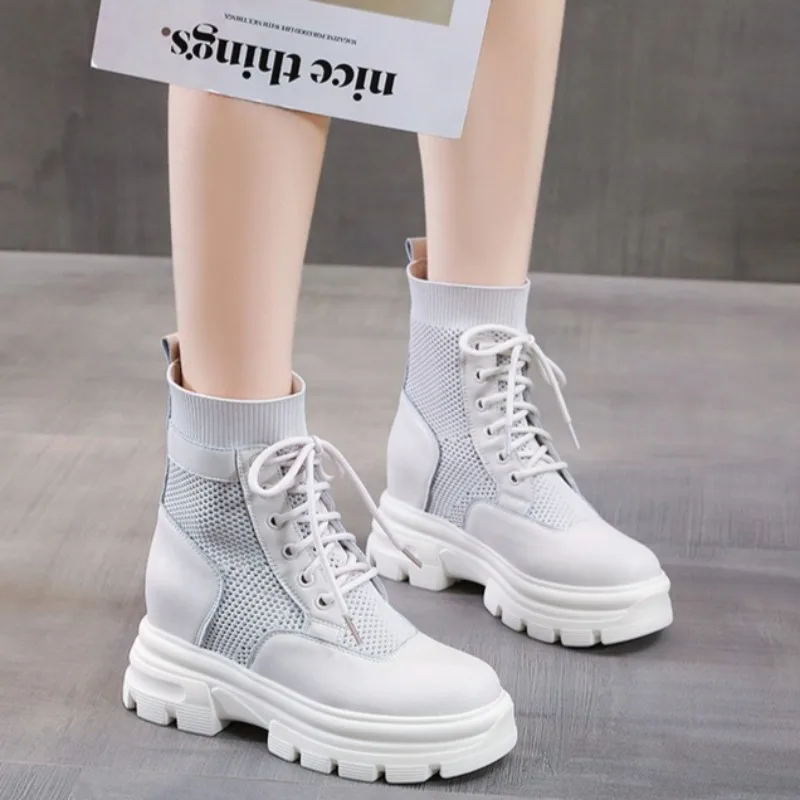 

New Women Shoes Exquisite Mesh Summer Boots for Woman Fashion Platform Ankle Boot Height Increase 8CM Designer Shoes Botas Mujer