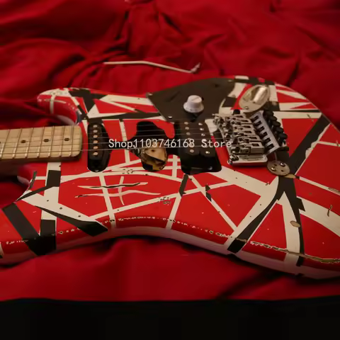 Eddie Electric Guitar/Red Body/With Black And White Stripes/Free Shipping/Fast shipment within 48 hours