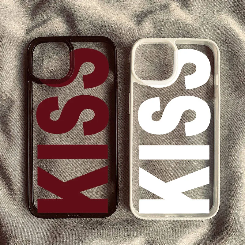 بسيطة الوردي الأسود رسائل قبلة قضية الهاتف آيفون 15 16 13 17 14 برو ماكس 12Mini 11 XR 7 8Plus للصدمات واضح الغلاف الصلب حقيبة #3