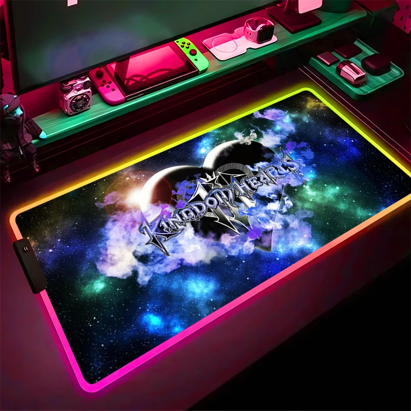 RGB LED Mouse Pad Laptop Rubber Cartoon Extended Pad Desk Mouse Mat Game Mousepad PC Accessories K-kingdom H-hearts Keyboard Pad