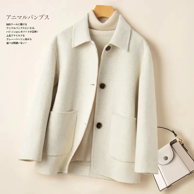 

Свободные повседневные шерстяные пальто в стиле ретро, женские однобортные короткие куртки с воротником-стойкой, офисная женская осень-зима 2025 г., однотонная верхняя одежда