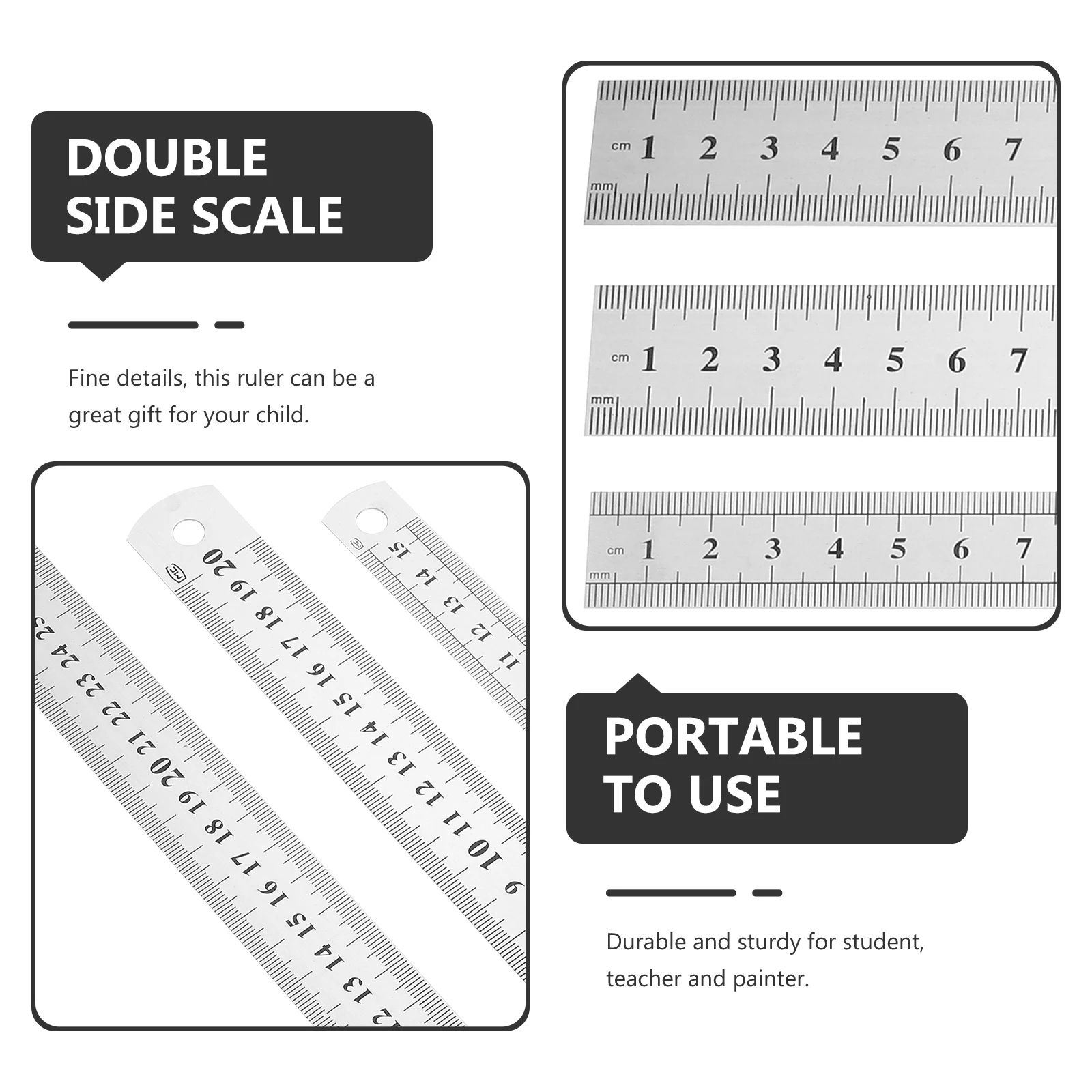 

3 Pcs Line Ruler Design Measuring Straight Math Steel Multifunctional Geometric Drawing Office