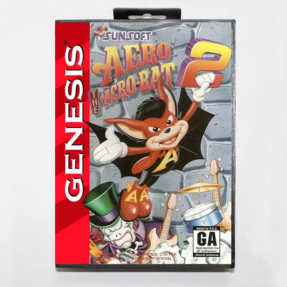 Aero the Acro-Bat 2 MD Game Card with Custom US Box for 16 Bit Sega Megadrive Genesis Console