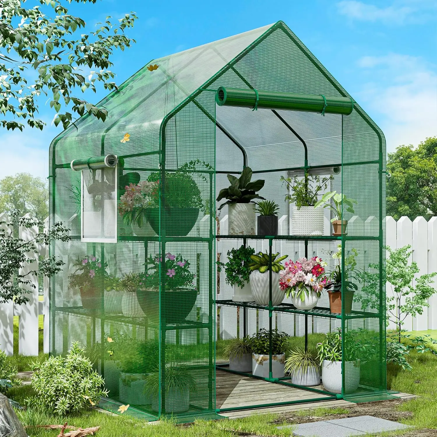 

Greenhouse For Outdoors Or Indoors, Heavy Duty Walk-In Plant Green Garden Hot House With Thicken Pe Cover And Steel Frame,
