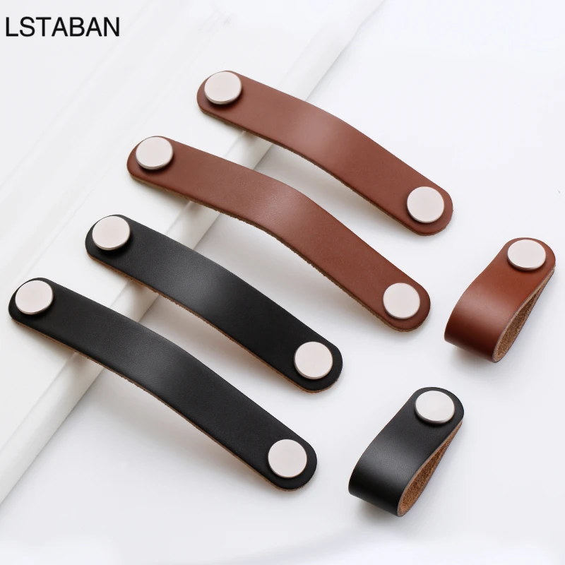 Wardrobe Soft Leather Dresser Handle Drawer Pulls Equipment Cabinet Kitchen Black Modern Door Knobs And Handles For Furniture