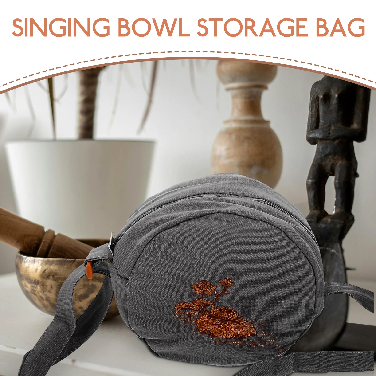 

Singing Bowl Bag Zen Meditation Case Grey Color Storage Travel Small Size Lightweight Dustproof Portable Container