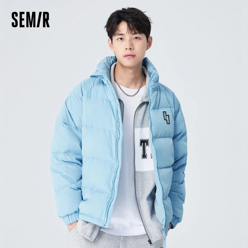 Semir Down Jacket Men Winter Simple Solid Color Exquisite Warm Comfortable Cotton Soft Casual Loose Stand-Up Collar Jacket