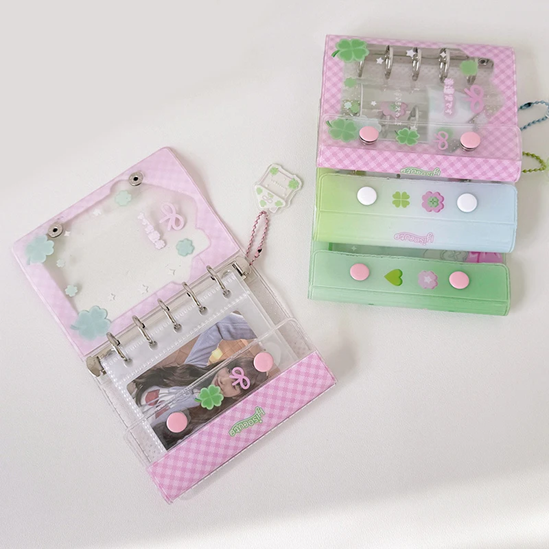 Mini Metal Loose-leaf Album Folder Cartoon Lucky Four-leaf Clover Photo Album Idol Photocard Holder Kawaii Photo Protector
