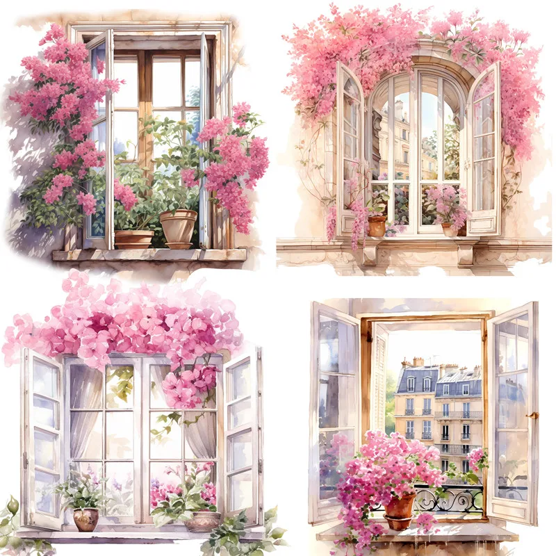 Pegatinas de ventana de flores rosas para manualidades y álbumes de recortes, pegatinas decorativas para libros de juguetes para niños, papelería DIY