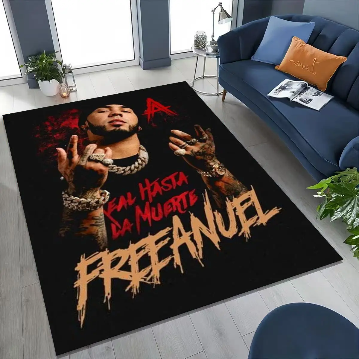 

Anuel AA Hip Hop Rapper Singer Rug for Bedroom Living Room Sofa Home Doormat Decor, Large Kids Play Non-slip Floor Mat Gift