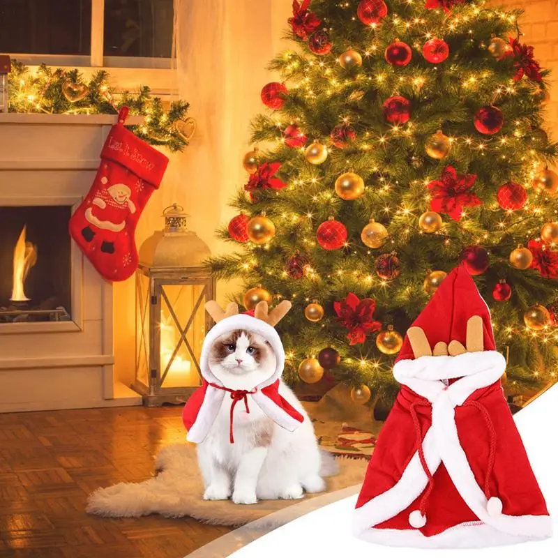 Red Christmas Dog Costume Christmas Elements Pet Cape Multiple Sizes Dog Costume Puppy Cape Festive Holiday Apparel For Pets