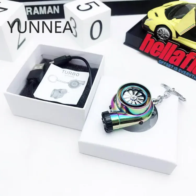 EDC Outdoor Turbine Lighter Turbo Cigarette Lighter USB Charging Keychain Metal Car Keychain Pendant Car Modified Creative Gifts
