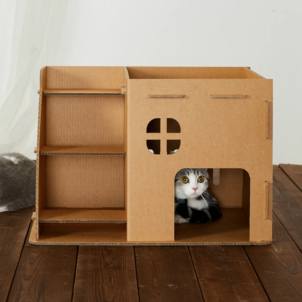 Pet Products Paper Cat House Decoration Kawaii Removable Bed Supplies Product Cardboard