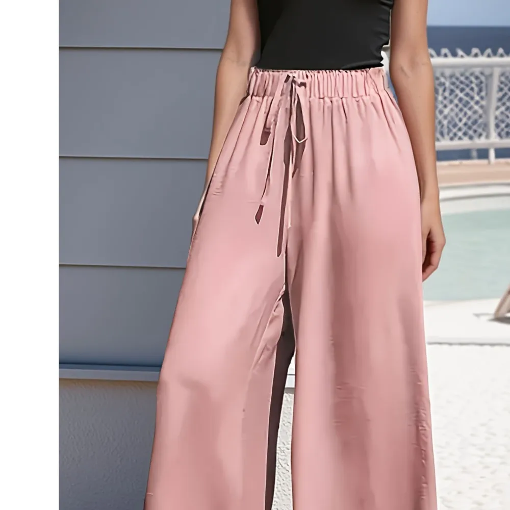 السيدات الجديدة بلون واسعة الساق فضفاضة الرباط عالية الخصر بنطلون مريح التنقل أسلوب بسيط عادية كل مباراة العصرية #5