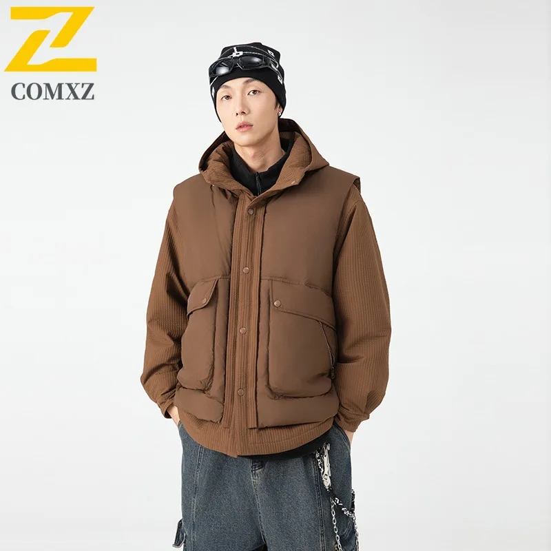 معطف منتفخ محايد من COMXZ قسط في الهواء الطلق الثلوج رشاقته الدافئة أسفل سترة بطة أسفل 3 في 1 الطبقة الداخلية معطف الخريف مقاومة البرد