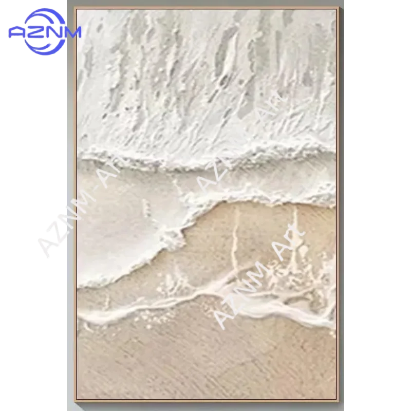1/3Pcs Textured Beige Coastal Wall Art Beach Wave Painting on Canvas Neutral Ocean Art Modern Sand Sea Seascape room Art view 3