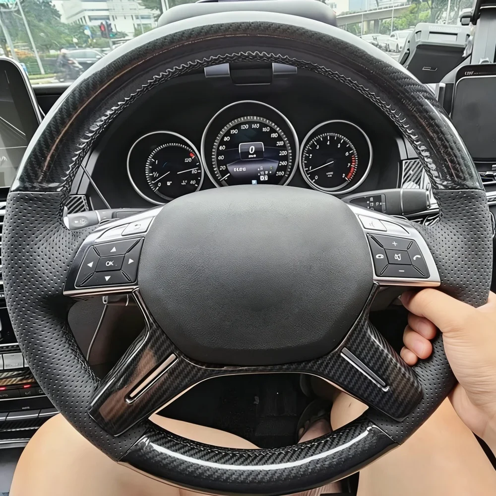 Handgenähter, rutschfester Lenkradbezug aus Carbonfaser-Leder für Mercedes Benz C, GL, G, M Klasse W204, W463, X166, W166 (2011-2015)