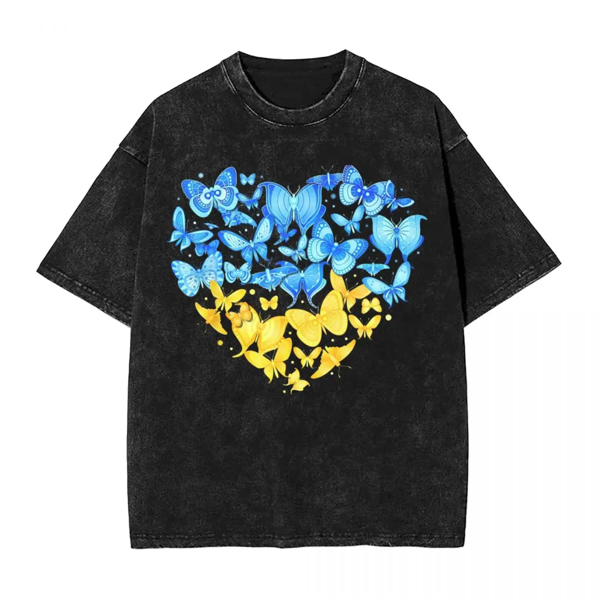 Washed T Shirt Heart Heart Ukraine Butterfly T-Shirt Oversize Ukraina Ukrainian Streetwear Cotton Summer Tops Tees for Men Women