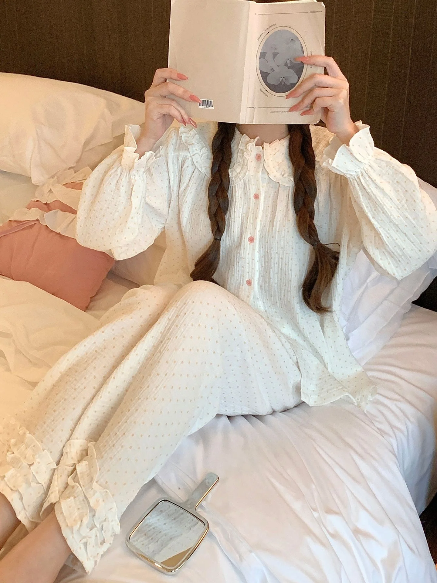 korean-style-sweet-cute-ruffle-collar-long-sleeve-cotton-home-clothes-spring-summer-new-arrival-pure-cotton-anti-aging