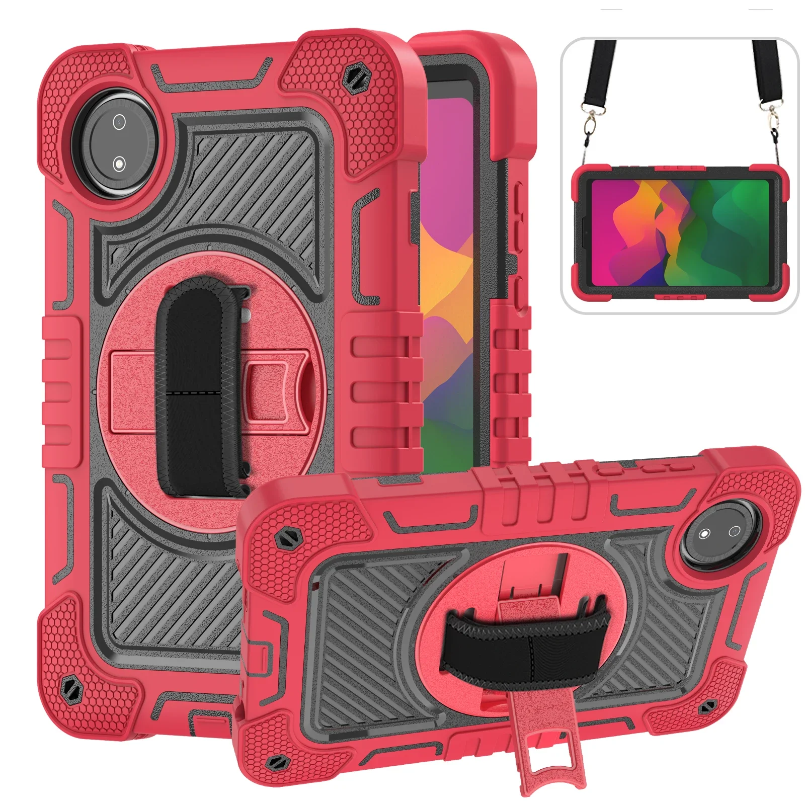 360°Rotatable Kickstand Safe Case For Redmi Pad SE 4G 8.7 with Handle Grip Shoulder Strap 3Layer Full Body Protective  Cover