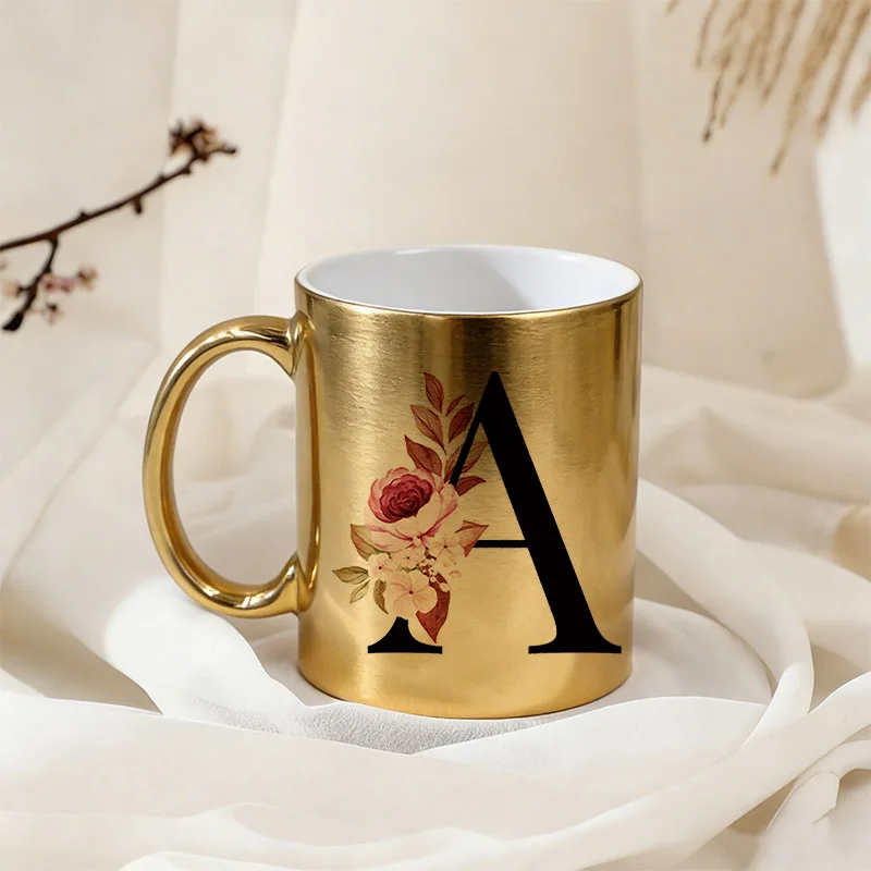 

Новые золотые кружки 2026 года с цветочным принтом и черными буквами, для напитков, кофе, чая, подарки для девушки