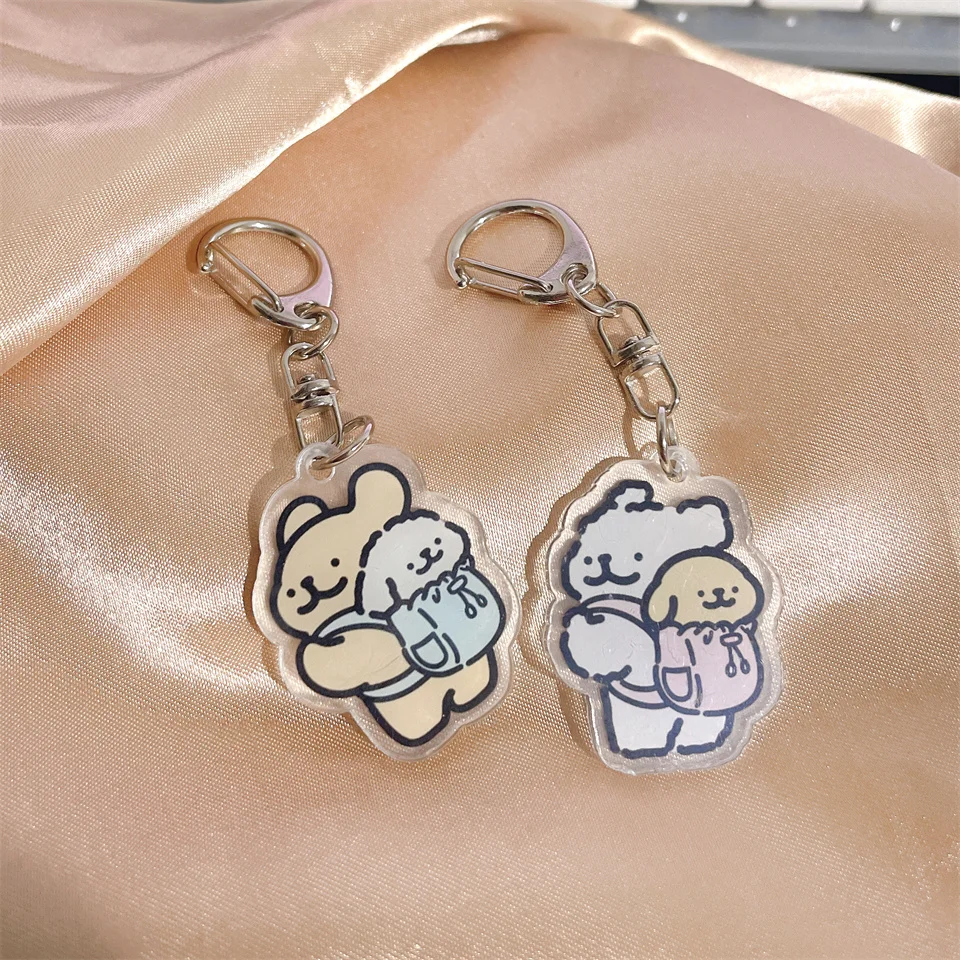 Cartoon Backpack Line Puppy Acrylic Keychain Bag Pendants Cute Doggy Charms Fashion Couples Keyring Accessories Gifts