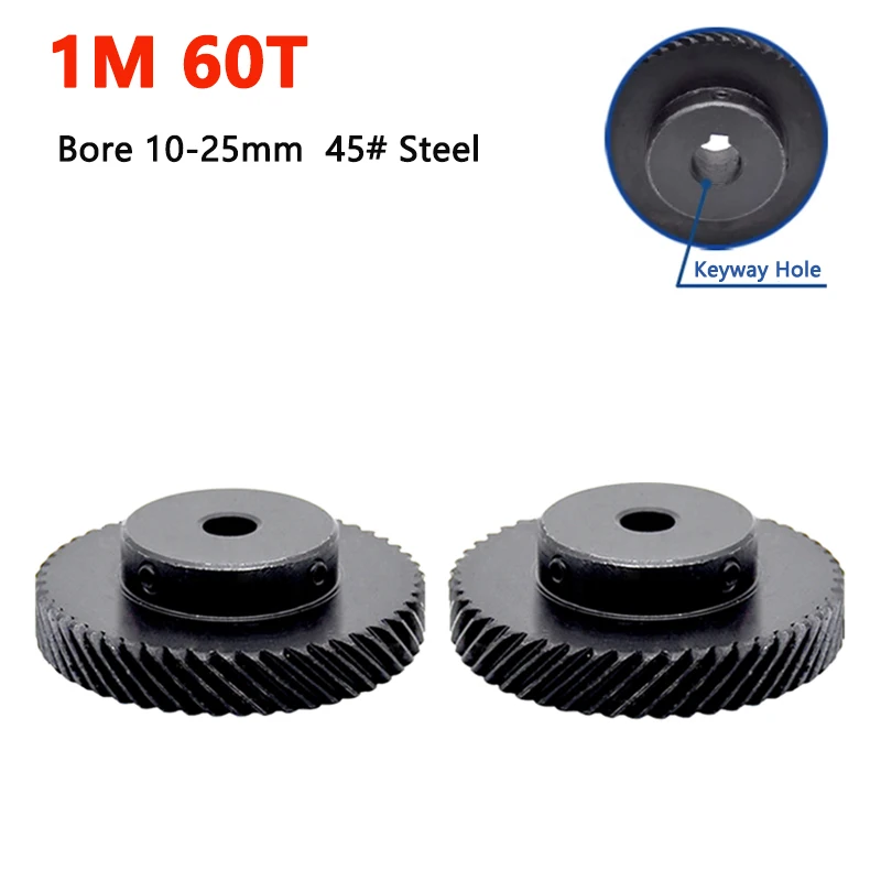 1pc 1M 60T 45 Degree Helical Gear 1 Mod 60 Teeth Left and Right Rotation Gear Bore 10 12 14 15 16 17 18 19 20 22-25mm 45# Steel