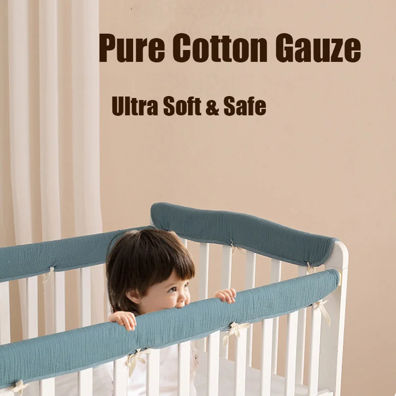 4Pcs Bed Bumpers For Toddlers Cotton Standard Size Newborn Crib Wrapped Bed Rail Cover Protector Kit Soft Crib Rail Guard Bumper