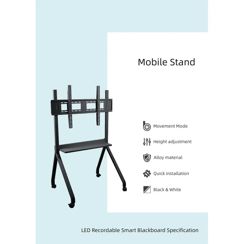 Mobile TV Stand Cart for 55 to 100 Inch Screens Height Adjustable Rolling Floor Mount Portable Bracket with Wheels for Home