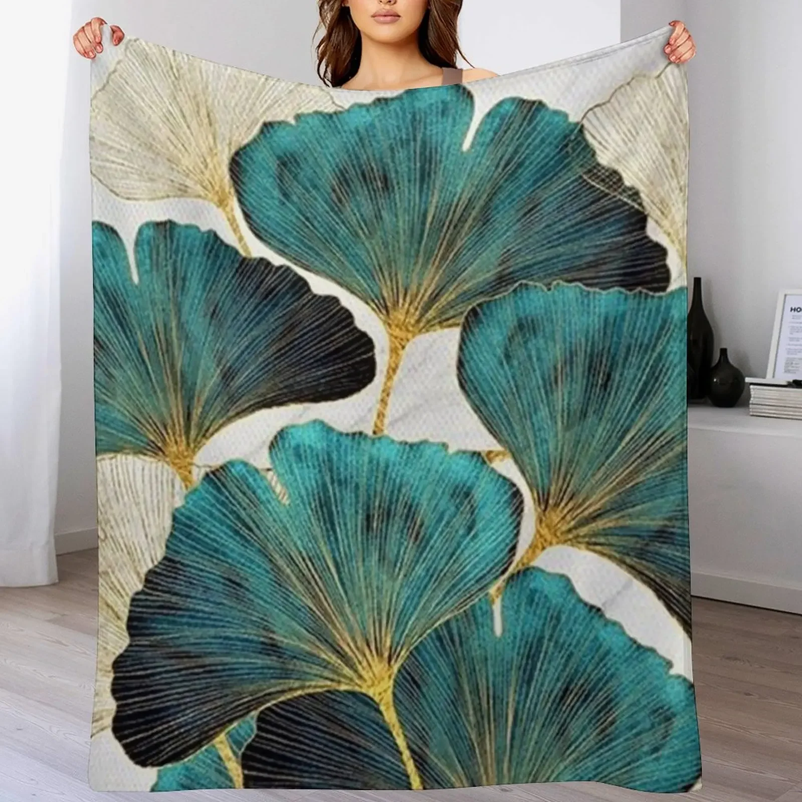 

Blue ginko leaves Throw Blanket Vintage for sofa Furry Sleeping Bag Blankets