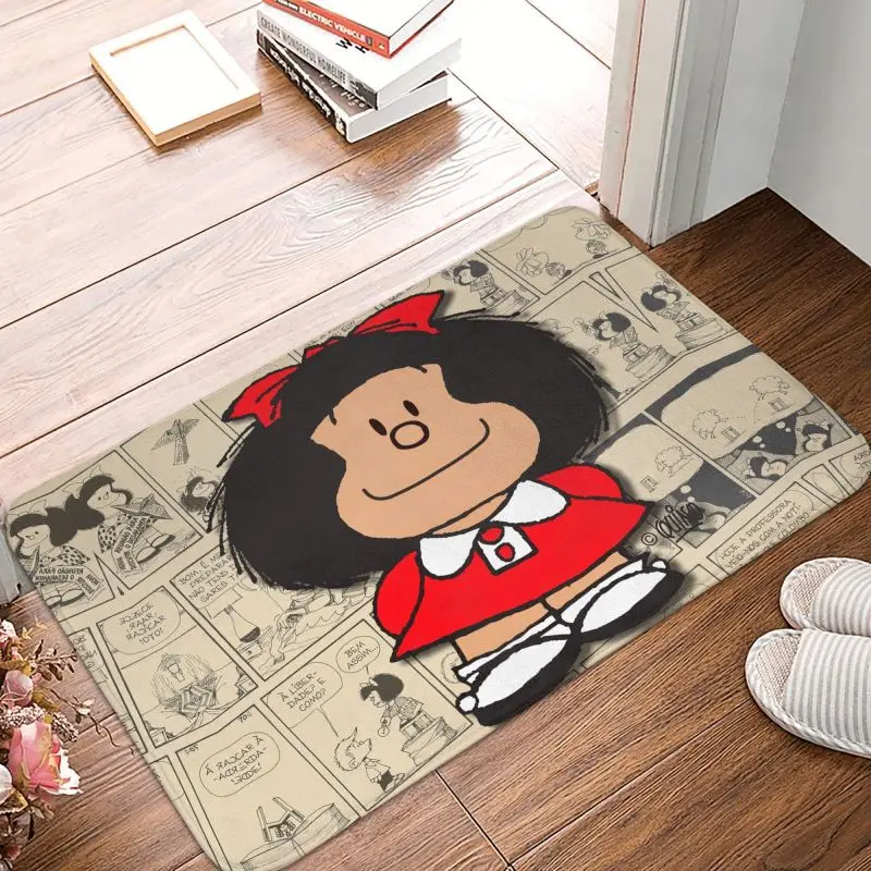 Vintage Mafalda Manga Front Floor Door Entrance Mat Outdoor Quino Comic Cartoon Bath Kitchen Doormat Garden Carpet Rug