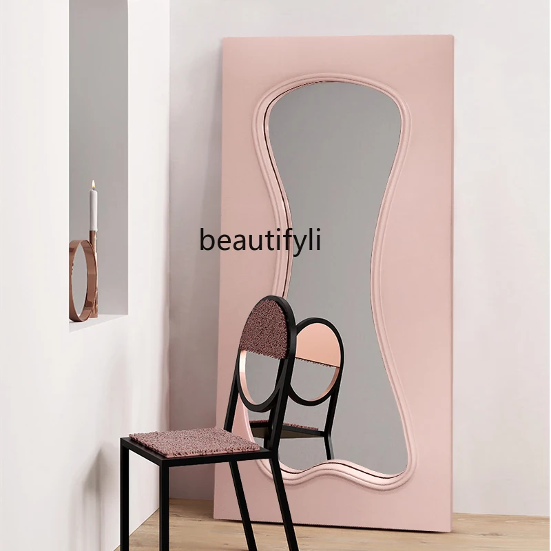 Household Mirror Luminous Wall-Mounted Dressing Mirror Ins Style Floor Mirror Extreme Poverty Style Irregular