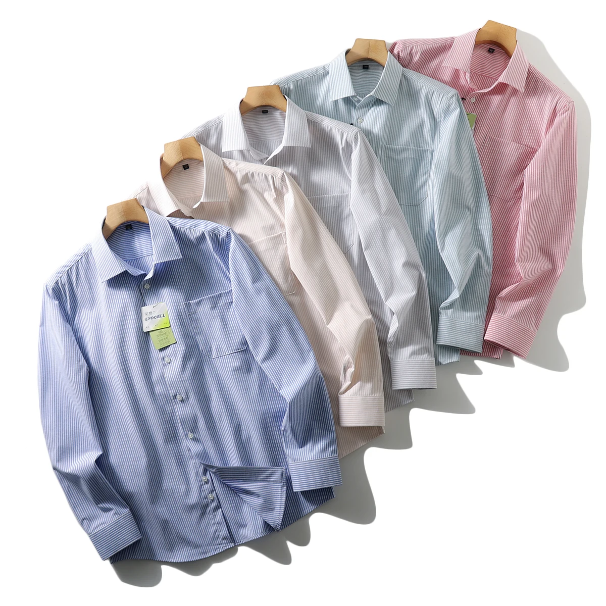 

Men's Busin Casual Ox Cloth irt Long Sve Waed Cotton Striped Top Spring Summer Faion Stand Fit Breathable