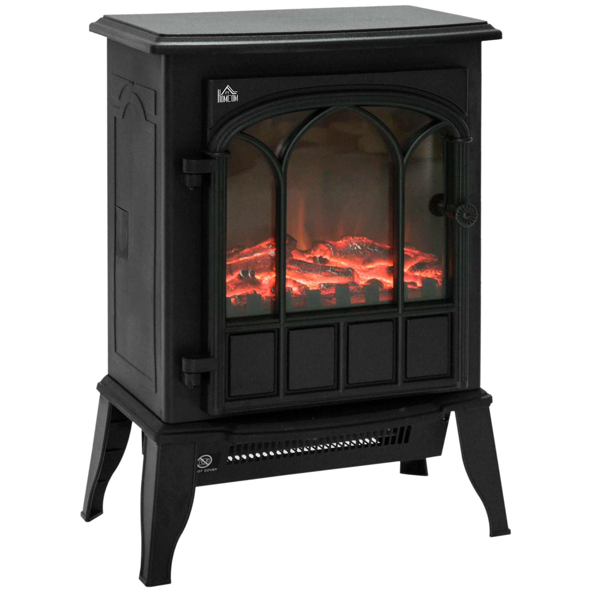 HOMCOM Electric Stand Fireplace Movable and Decorative Heating Stove 1000/2000W Flame LED with Thermostat 39x23x56.5 cm