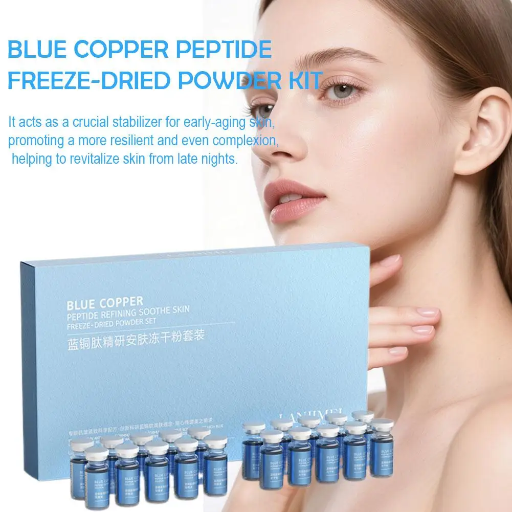 Ensemble de poudre lyophilisée réparatrice pour la peau du visage au cuivre bleu, pour peaux sensibles, hydratant, raffermissant, lissant, essence à l'acide hyaluronique