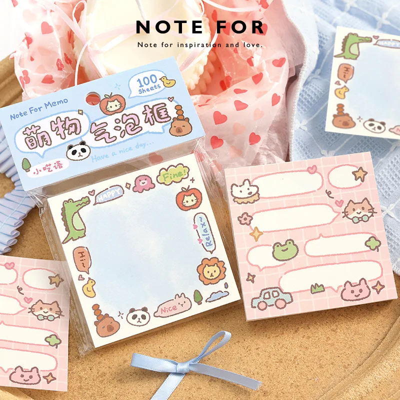 

100sheets Cute Sticky Notes, Cute Bubble Box Series, Korean Cute Crayon Wind Handbook Cute Stationery Note Pad Sticky Notes