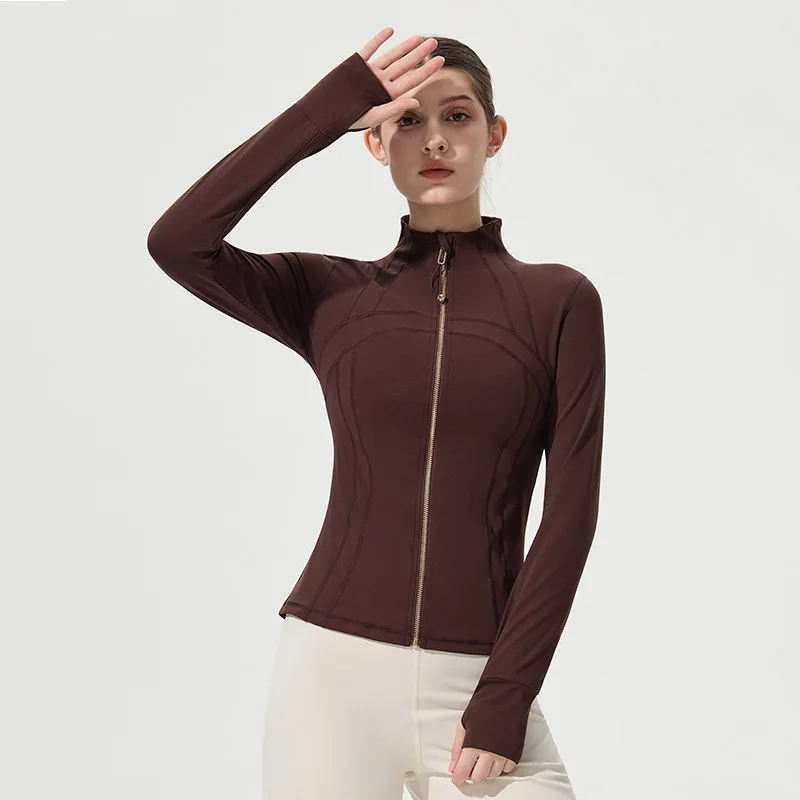Women's Sports Jacket Slim Fit Stand Up Collar Zipper Cardigan Yoga Top Long Sleeved Running Training Fitness Suit