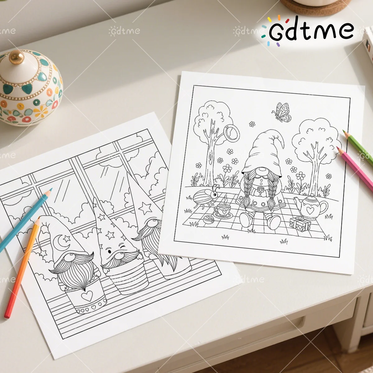 COMFY GNOMES: Malbuch für Erwachsene mit niedlichen, gemütlichen Alltagsaktivitäten zur Entspannung (gemütliche Räume zum Ausmalen) – Detail 6