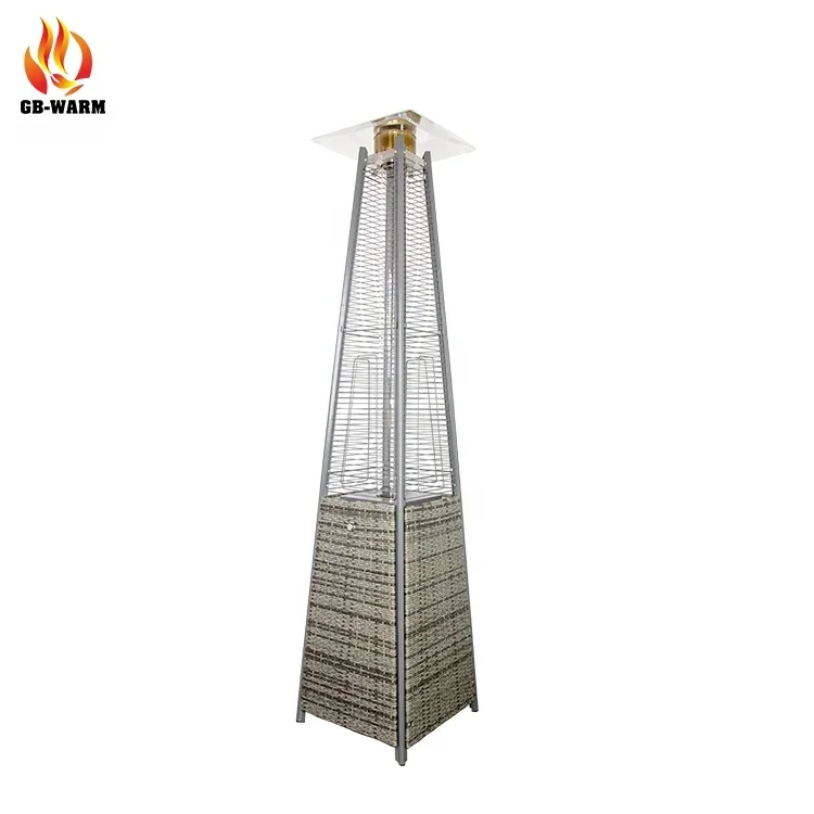 Nature Rattan Gas Glass Tube Free Standing Flame Pyramid Outdoor Garden Heater