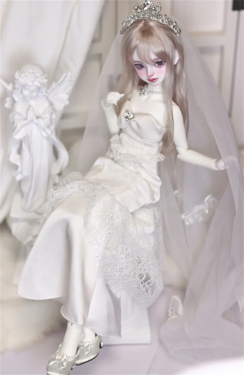 BJD/SD Clothes 1/4 strapless Fishtail Wedding Dress Set BJD Doll Accessories（no doll）