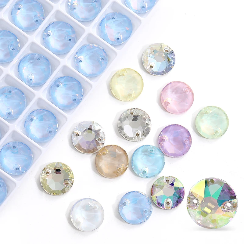 Glitter Glass Double-Hole Buttons Crystal Rhinestones Beads Decorations Round Sewing On Wedding Dresses Strass Stones Accessorie