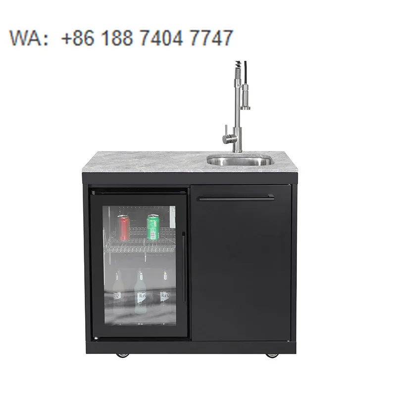 

Outdoor Black Kitchen Refrigerator Outdoor Easily Cleaned Metal Stainless Steel Kitchen With Sink