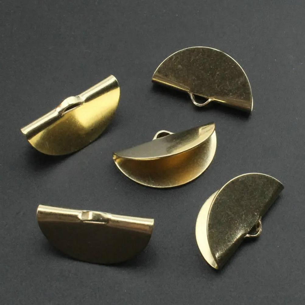 100Pcs Golden Copper Fan-Shaped Tassel Clip Semicircle Bag Clasp Jewelry Making Supply for Sewing Crafts Clothing Accessories