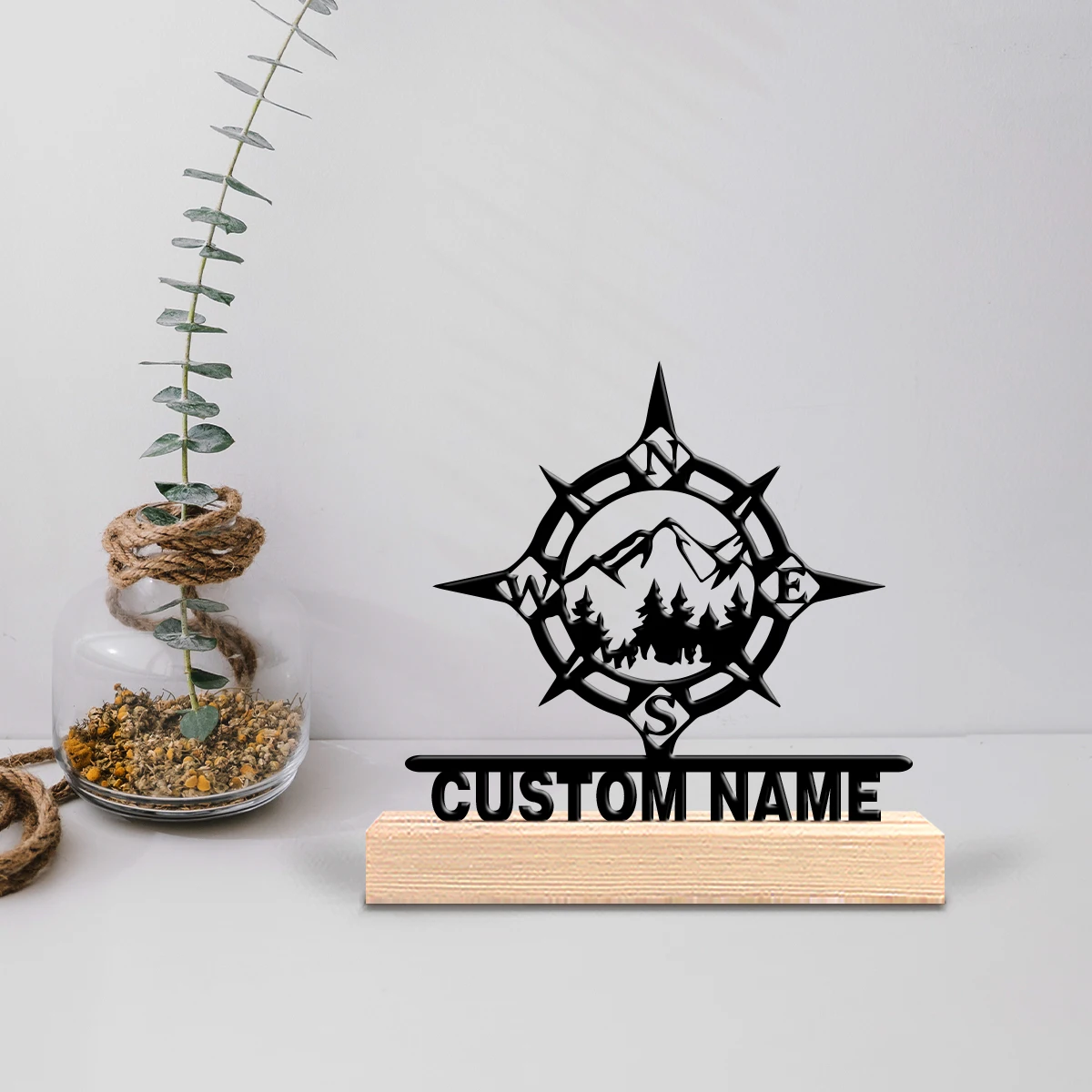 A nostalgic retro custom item Mountain Peak and Compass Iron handicrafts wooden base table decoration Complex wooden foundation - view 3