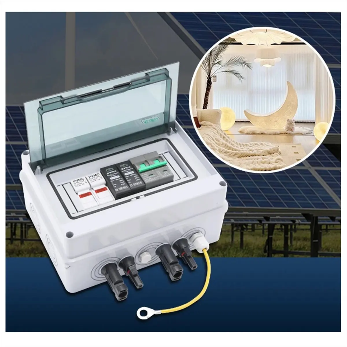 Solar Photovoltaic PV Combiner Box with -Pattern Protection 1 in 1 Out DC 600V Fuse MCB SPD Waterproof Box IP65