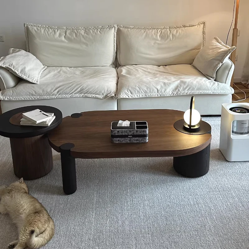 xc-Modern Luxury Oval Coffee Table Walnut Color Side Table for Living Room Apartments Creative Design High Edge Coffee Table*