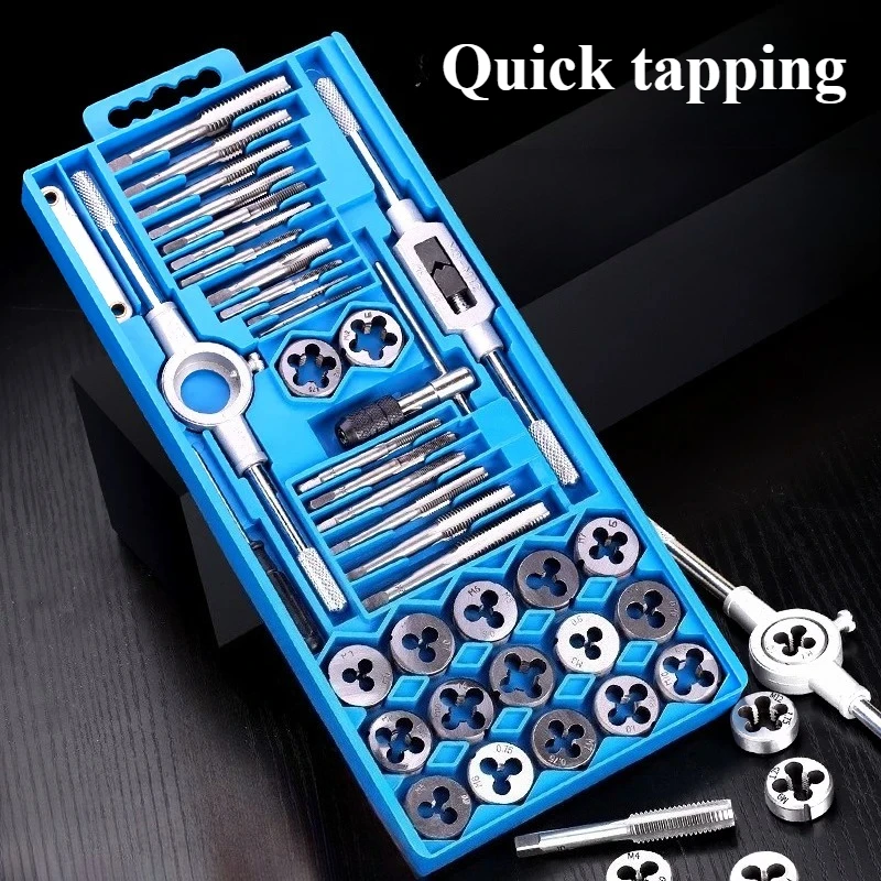 Tap and Die Set M3-M12  Screw Threading Tool Kit with T-Handle Tap Wrench Die Handle Hand Tapping Screw Repair Tool