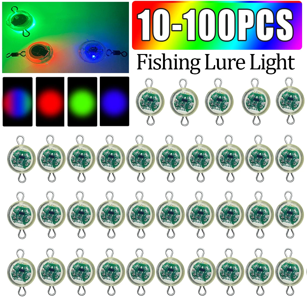 10-100Pc Mini Fishing Lure Light LED Deep Drop Underwater Eye Shape Fishing Squid Fishing Bait Luminous Lure for Attracting Fish